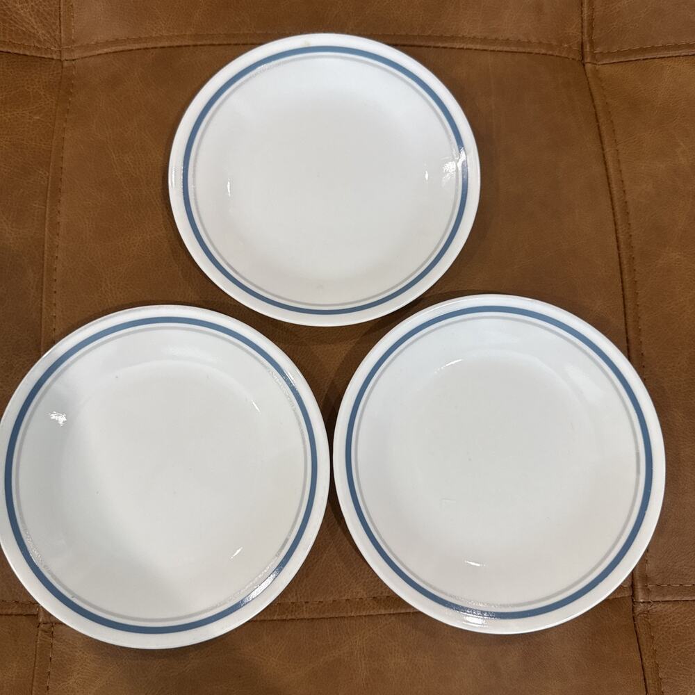 SET OF 3 CORELLE INDIGO BREAD /DESSERT PLATES 6 3/4" BLUE BAND